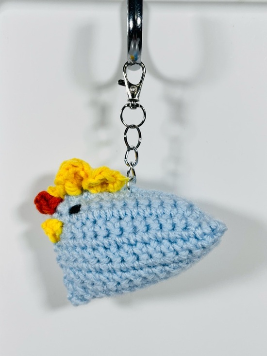 Hand Crafted Accessories - Light Blue Crochet Chicken Keychain Bag Charm